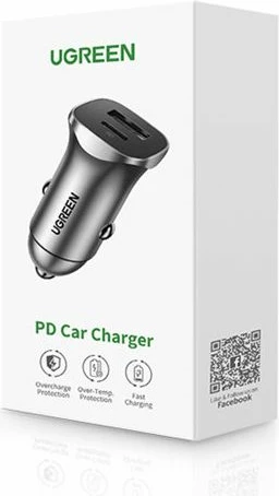 Karikues veture UGREEN 30780 USB-A + USB-C PD 18W, gri, me kuti