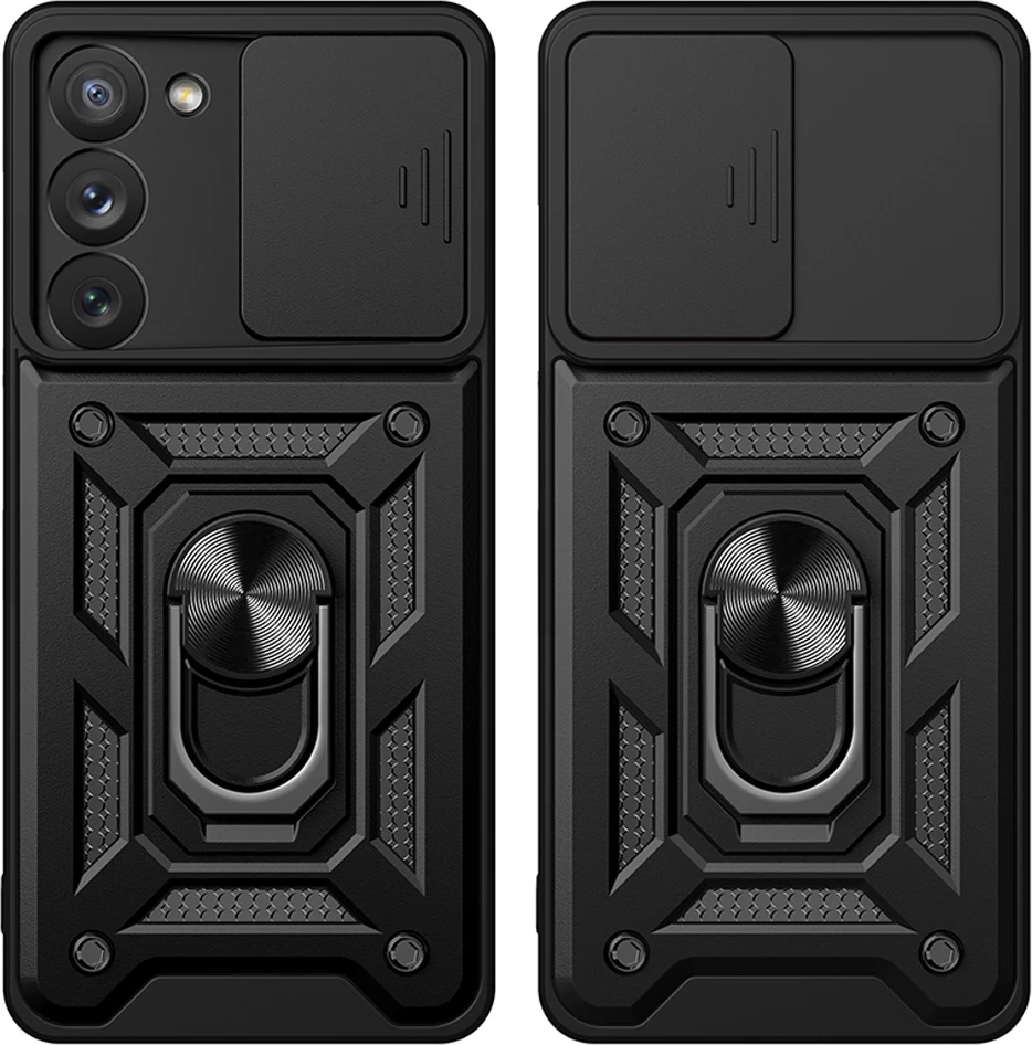Mbështjellës Hurtel Hybrid Armor Camshield për Samsung Galaxy A54 5G, me kapak kamere, unazë 360°, pllakë magnetike, material TPU+PC, i zi