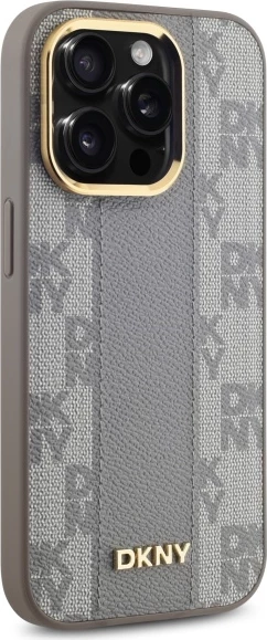 Mbështjellës DKNY Leather Checkered Mono Pattern MagSafe për iPhone 14 Pro, Bezhe