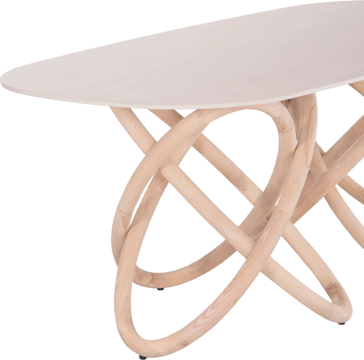 Tavolinë ngrënie Orbiter, sipërfaqe qeramike ngjyrë ecru, këmbë fraksini natyrale, 200x100x76.5cm