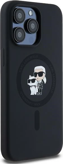 Mbështjellës Karl Lagerfeld Silicone Karl & Choupette Ring MagSafe për iPhone 15 Pro Max, i zi