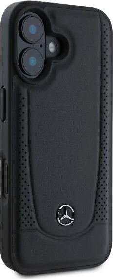 Mbështjellës Mercedes Leather Urban për iPhone 16 Plus, Lëkurë, E zezë