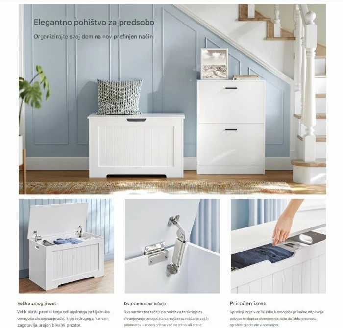 Bankë ruajtjeje VASAGLE LHS11WTV1 40 x 76 x 48 cm, e bardhë