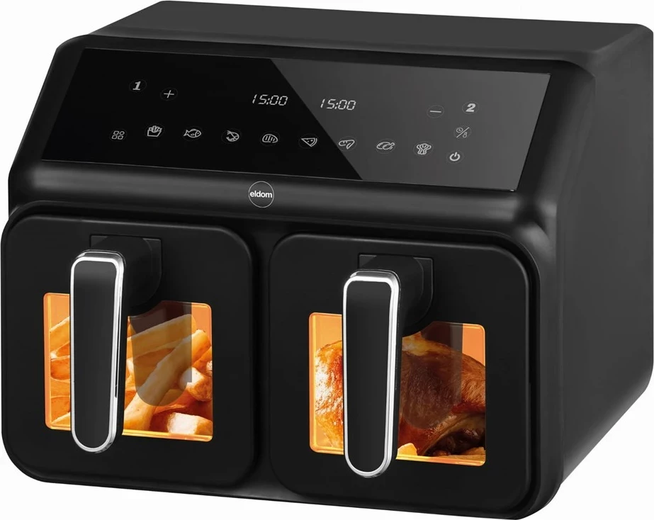 Fritezë me ajër të nxehtë ELDOM FR210 dualcrisp, 8 L, 2200 W, Ekran LED