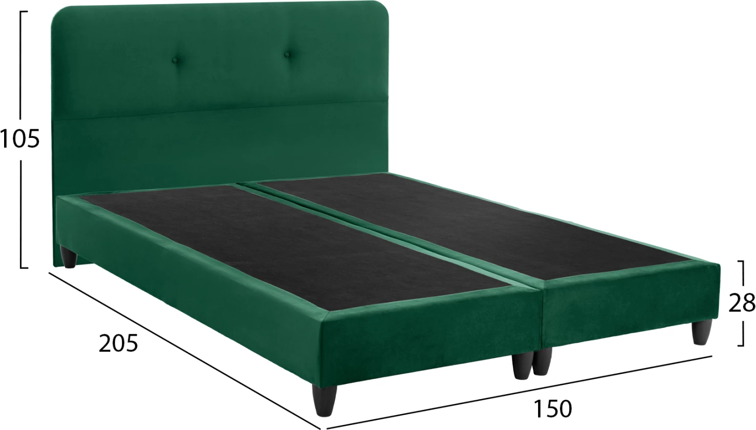 Krevat DOLORES, kadife jeshile selvi, 150x200