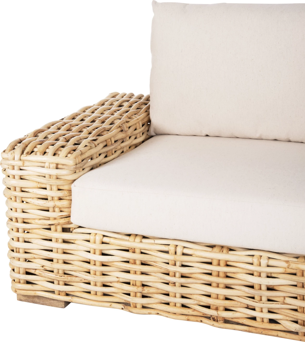 Divan i jashtëm 2-vendësh TROPEL FH9809 dru mango-rattan ngjyrë natyrale-jastëkë të bardhë 192x88x70-85Hcm