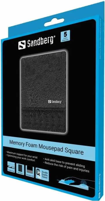 Mauspad SANDBERG Memory Foam 520-38 me mbështetje për kyç, 25×18 cm, i zi