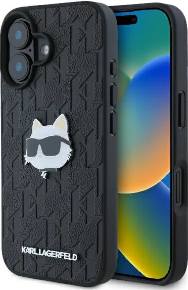 Mbështjellës Karl Lagerfeld Monogram Choupette Head Pin për iPhone 16, i zi