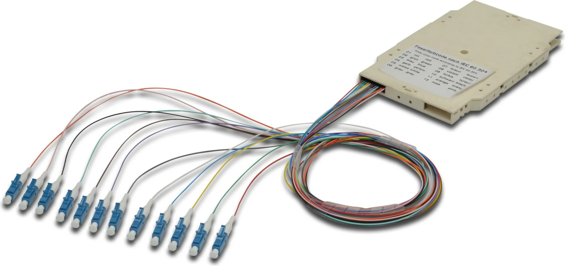 Kasetë splice Digitus me 12 pigtail LC, OM4, multimode, shumëngjyrëshe