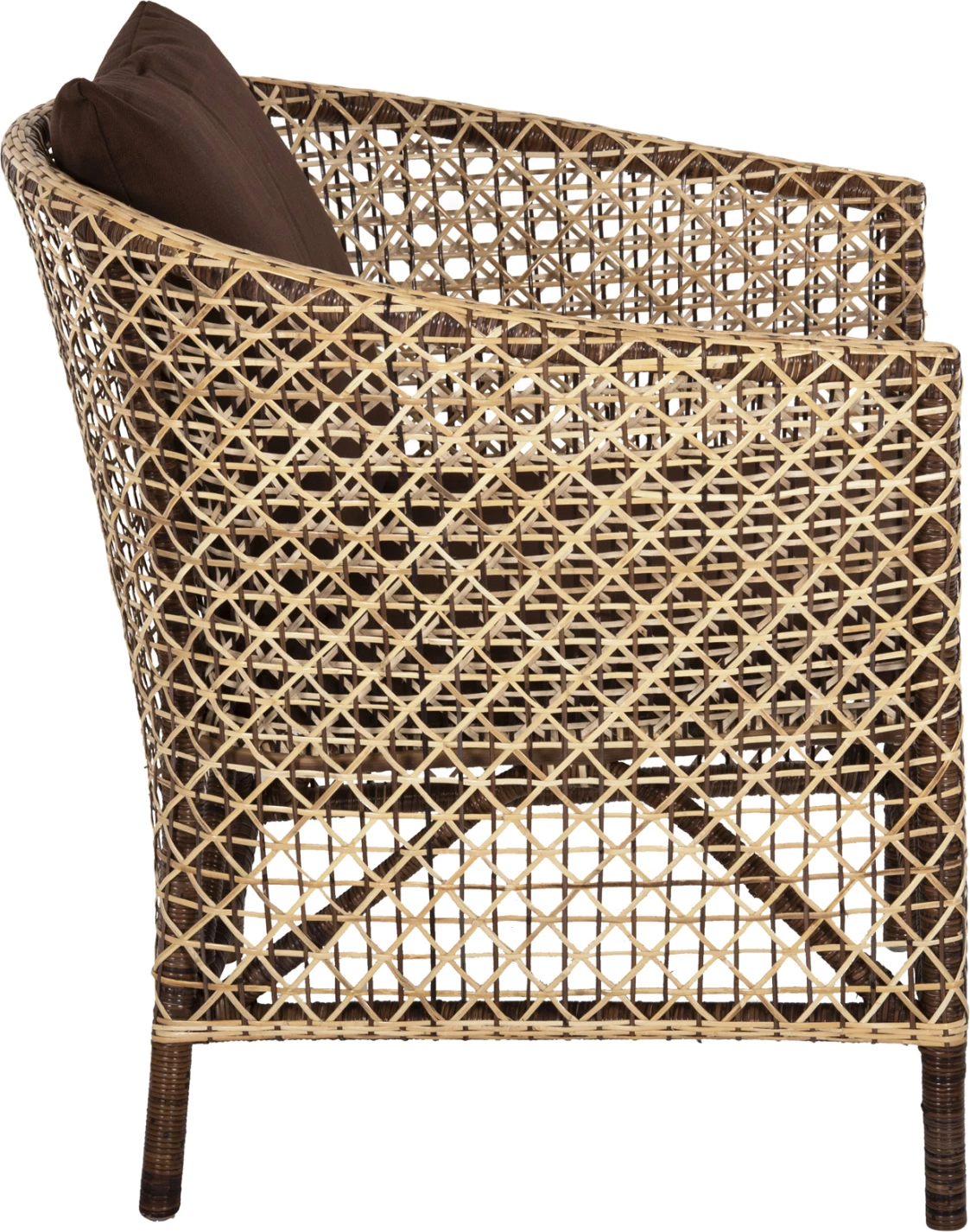 Karrige për jashtë, rattan natyral, jastëk kafe, 82x76x85H cm.