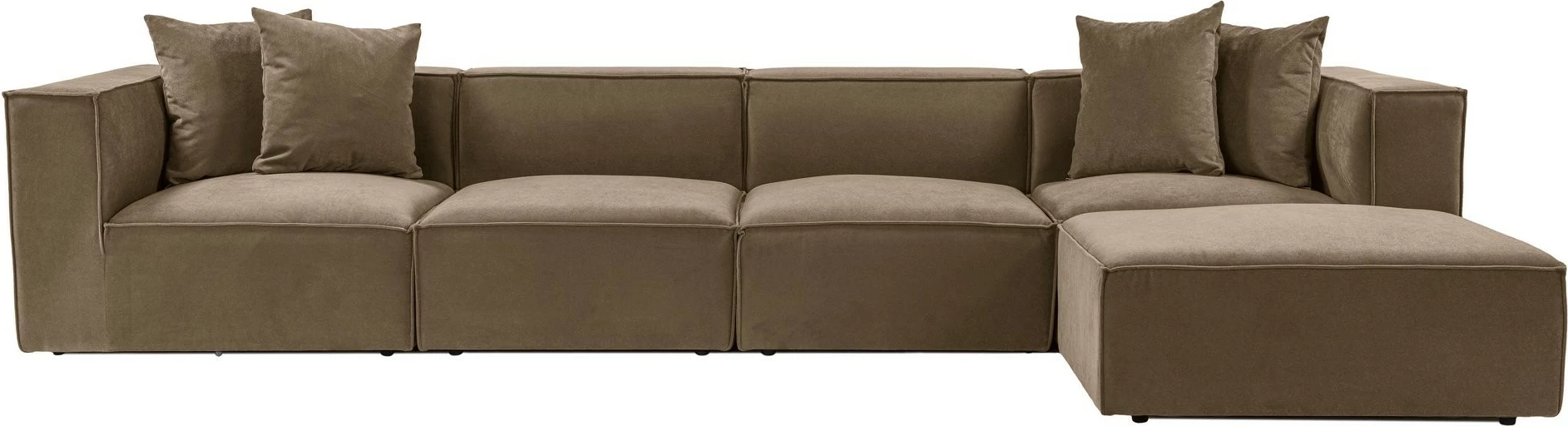 Këndore Sora me pouffe, kornizë druri, pëlhurë lino, kafe, 350x65x190cm