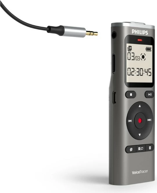 Diktafon Philips VoiceTracer DVT1170 8GB PCM/WAV microSD USB-C 70h, zi/grafit, set me 2x bateri AAA + kabllo USB-C