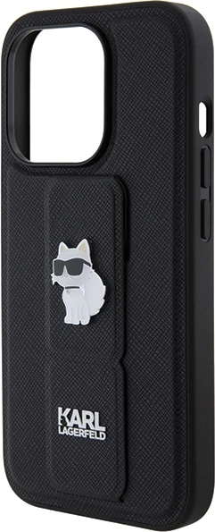Mbështjellës Karl Lagerfeld Gripstand Saffiano Choupette Pins për iPhone 14 Pro Max, i zi