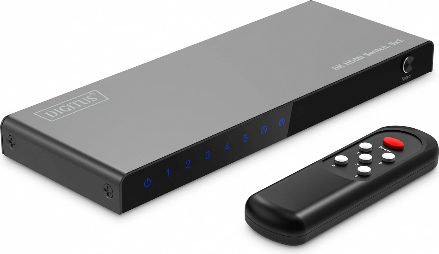 Switch HDMI Digitus DS-55334, 5x1, 8K/60Hz, me telekomandë, e zezë