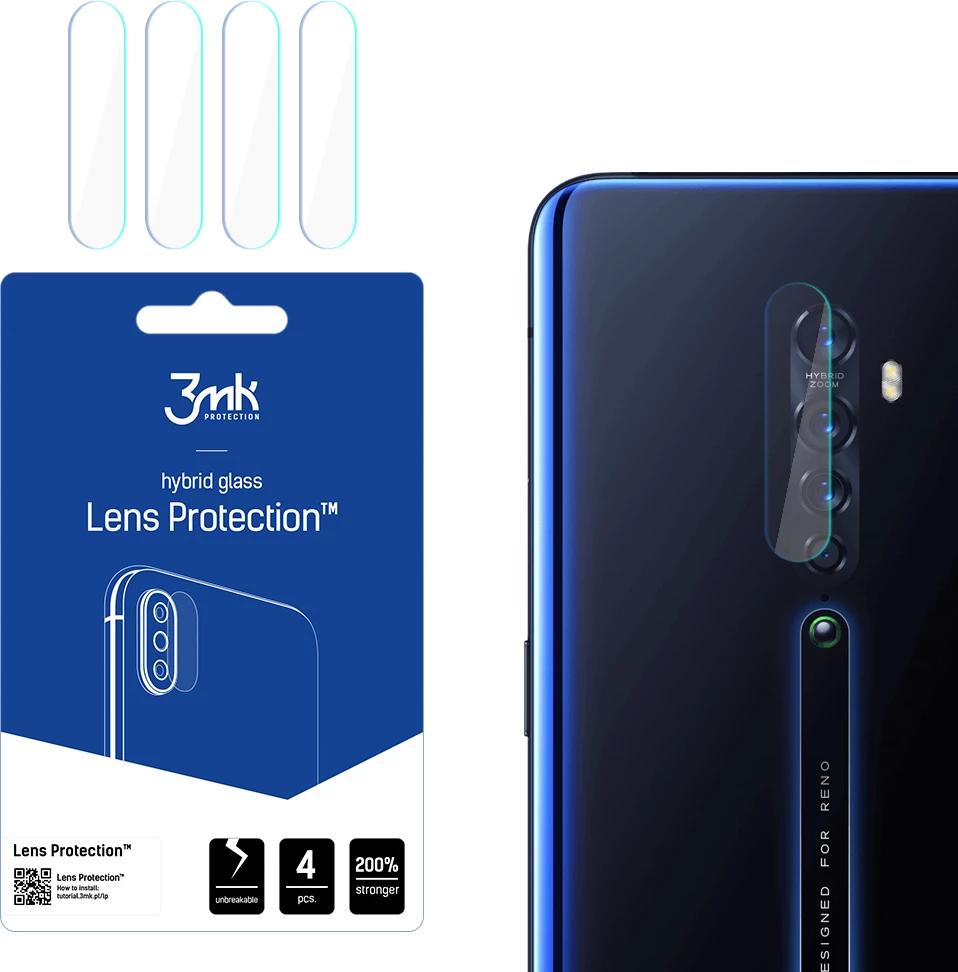 Mbrojtës xhami për kamerë 3mk Protection për Oppo Reno 2, 4 copë, Transparent