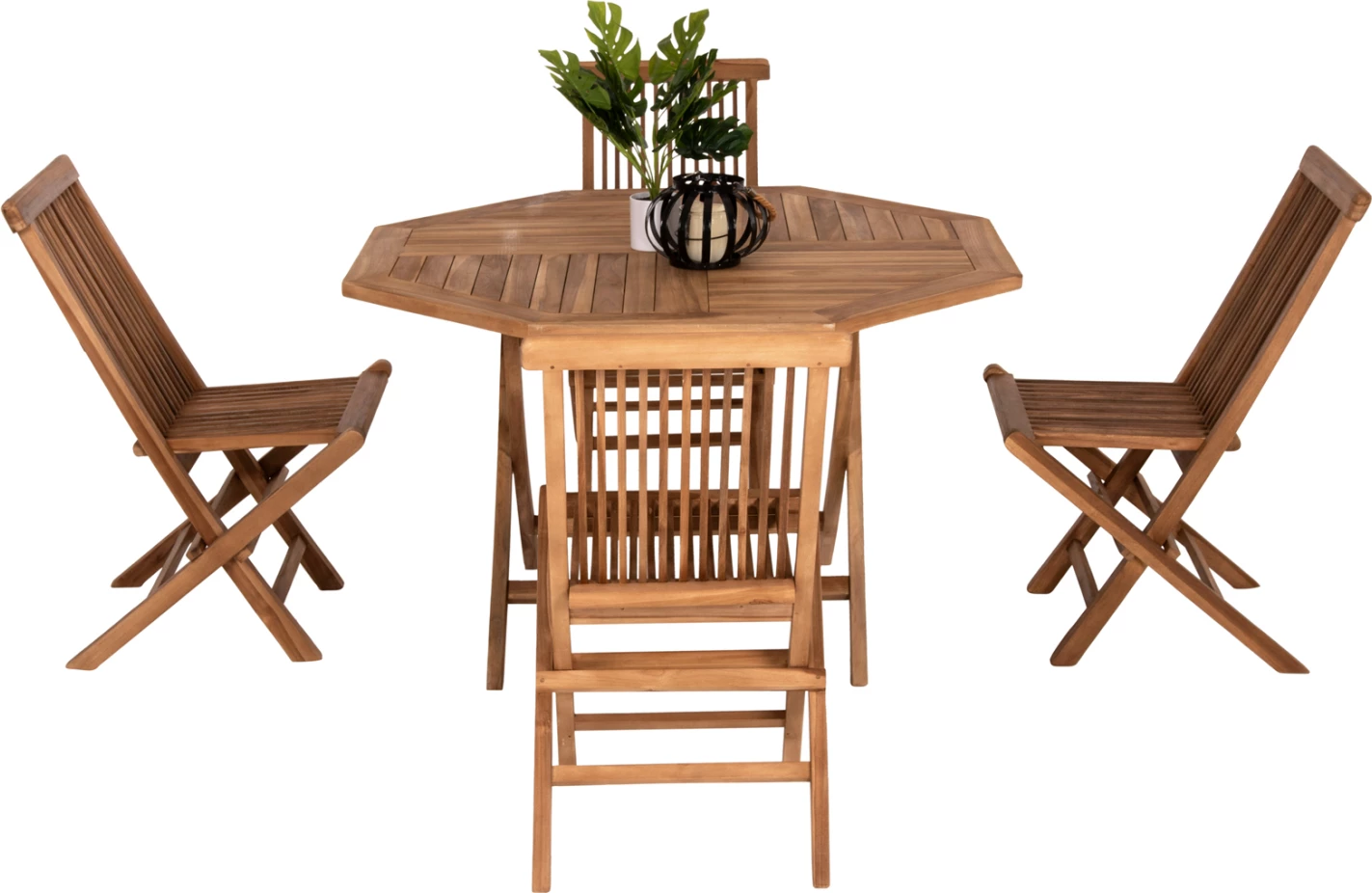 Tavolinë me karrige për terasë, 5 pjesë, palosëse, Kendall FH11950, dru teak, ngjyrë natyrale
