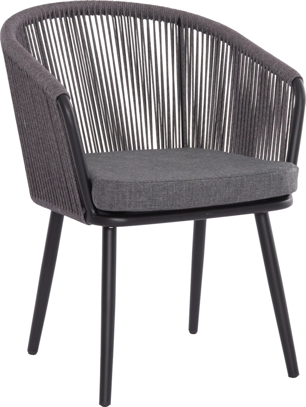 Karrige për ngrënie HARRIET FH5548.13 alumini, kornizë e zezë-antracit, litar P.E. & jastëk, 60x62x80.5H cm, set prej 4 copash