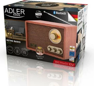 radio Adler AD1171 AM/FM, Bluetooth, rregullim bas/treble, stil retro, kafe