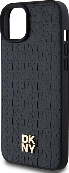Mbështjellës DKNY Leather Pattern Metal Logo MagSafe për iPhone 15/14/13, i zi
