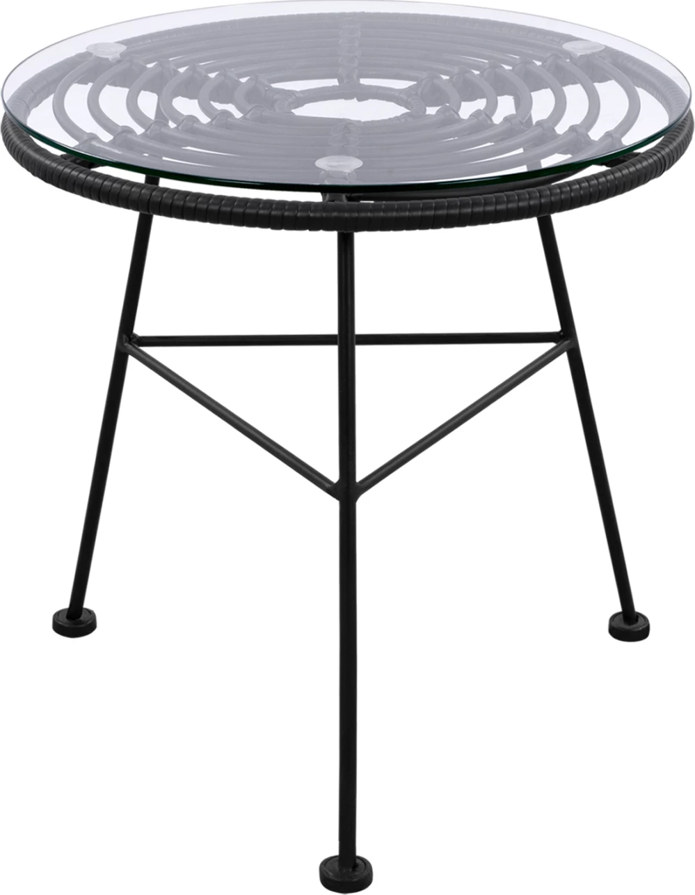 Tavolinë metalike Allegra me thurje, ngjyrë e zezë dhe xham, FH5459.02, 45x46cm