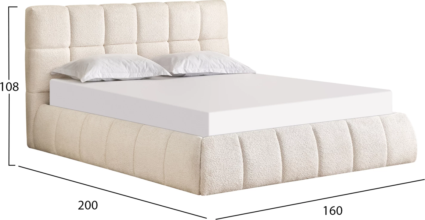 Krevat dopio EDDY, boucle bezhë, me hapësirë për depo, FH731.03, për dyshek 160x200cm