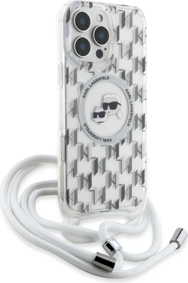 Mbështjellës Karl Lagerfeld IML Crossbody Monogram Karl & Choupette Head MagSafe për iPhone 16 Pro, Transparent