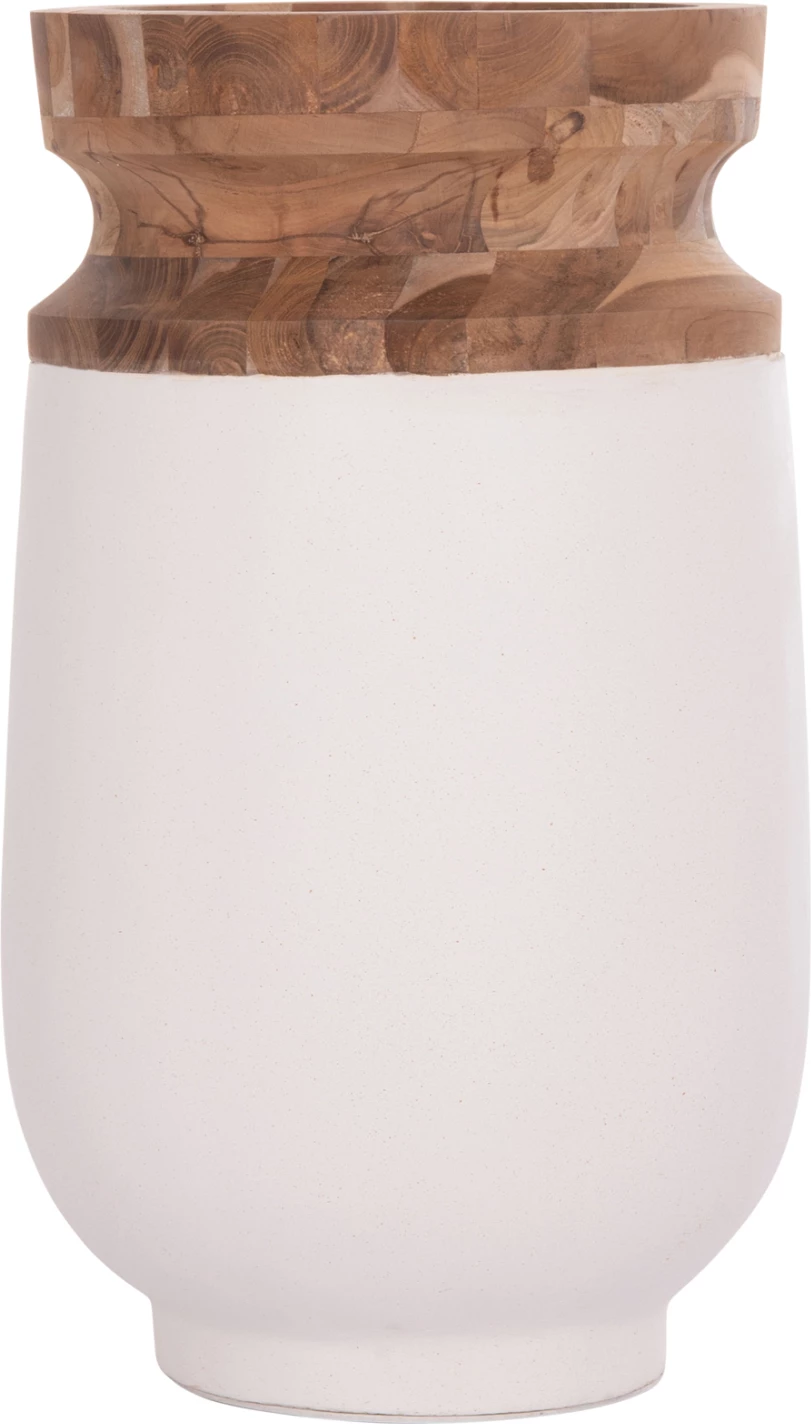 Vazo dekorative për dysheme LINTER, fibër-cement, ngjyrë e bardhë, dru tik, Φ34x60cm