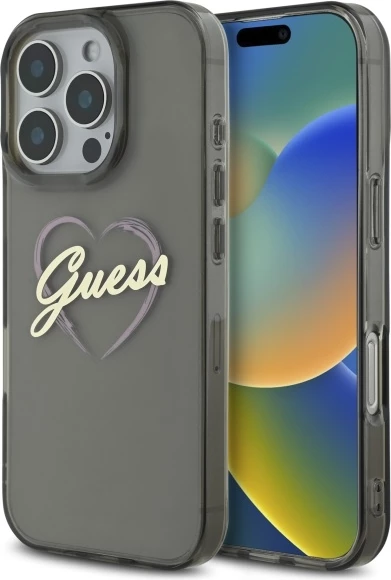 Mbështjellës Guess IML Heart për iPhone 16 Pro, Zi