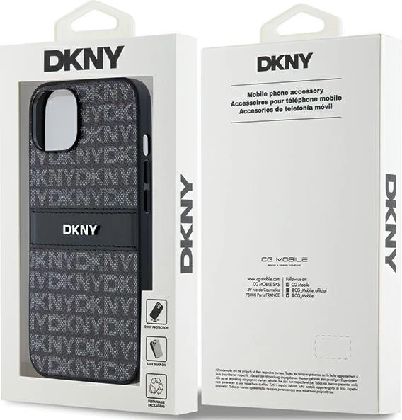 Mbështjellës DKNY Mono Stripe & Metal Logo për iPhone 15/14/13, e zezë