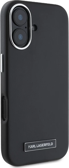 Mbështjellës Karl Lagerfeld FW Metal Plate MagSafe për iPhone 16 Plus, i zi