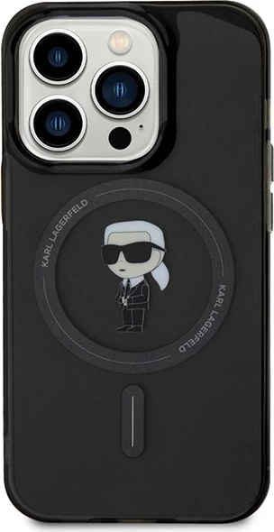 Mbështjellës Karl Lagerfeld IML Ikonik MagSafe për iPhone 15 Pro, i zi
