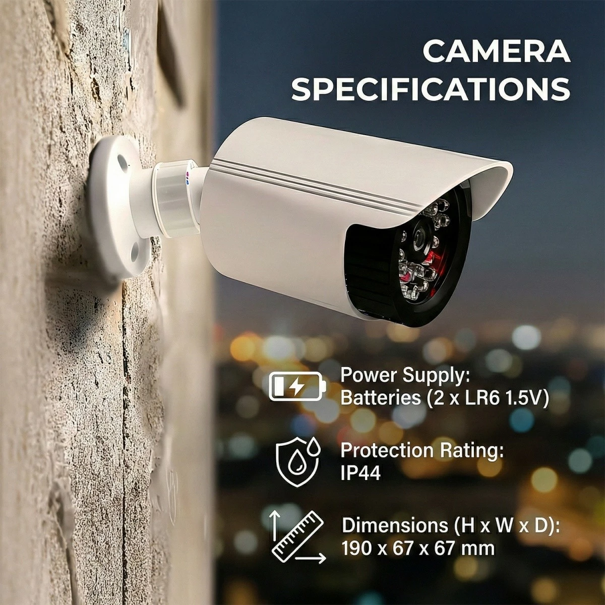 Set 2x kamera imituese tubulare CEE IR1800 WT, IP44, LED ndezëse, ABS, furnizim 2xAA, e bardhë, set 2 copë