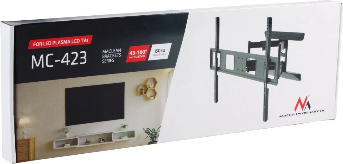 Mbajtëse muri për TV Maclean MC-423, 43-100 inç, 80 kg, e zezë