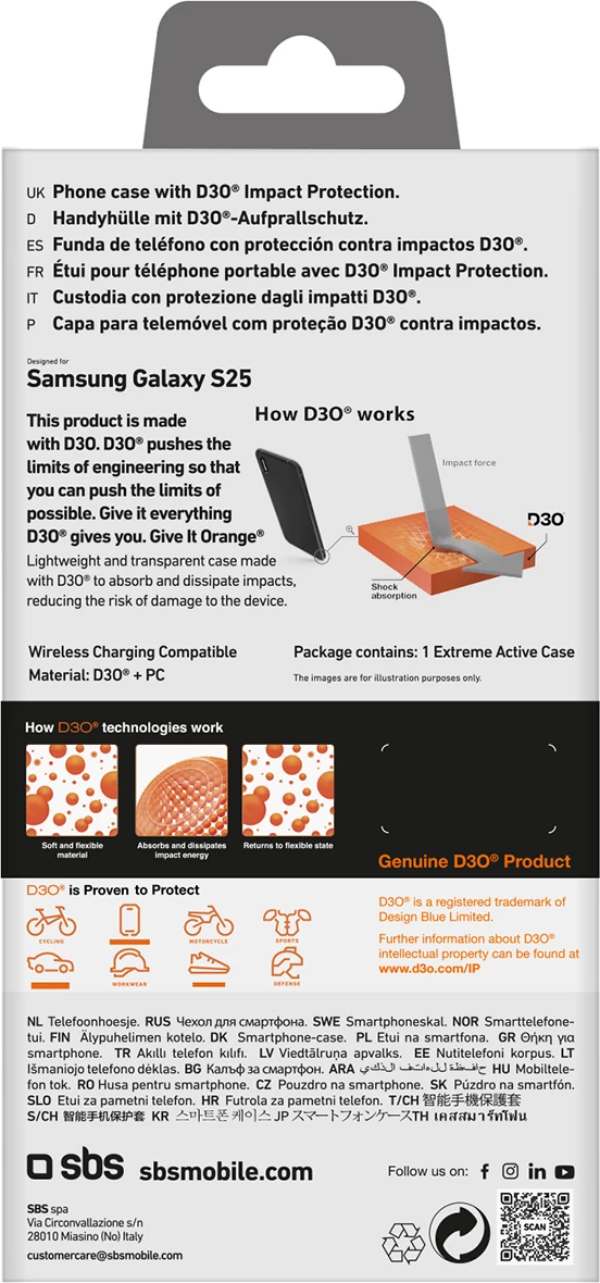 Mbështjellës SBS D3O për Samsung Galaxy S25, Transparent