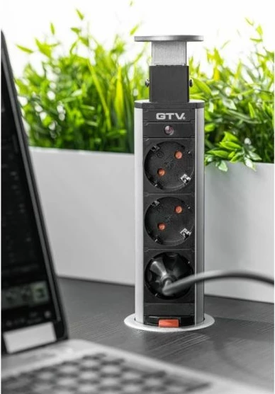 Prizë e integrume GTV AE-BPW3S60-80, 3x220V, Ø60mm, 3500W, kabllo 1.5m, IP20, gri