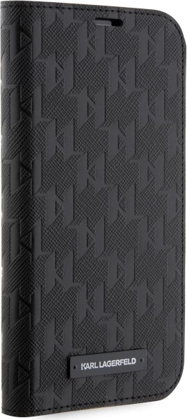 Mbështjellës Karl Lagerfeld Saffiano Monogram për iPhone 14 Pro 6.1", i zi, me kapak