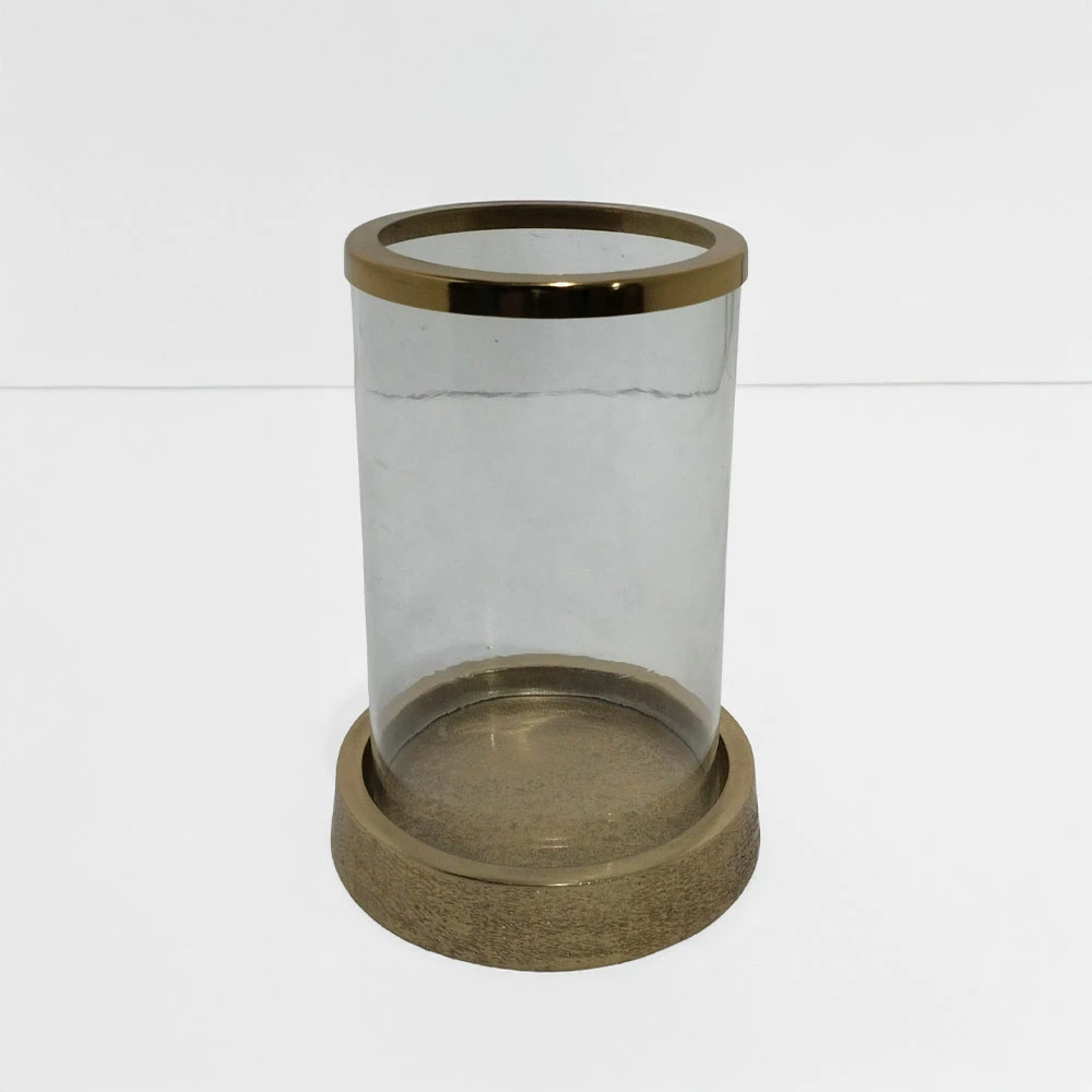 Mbajtës tealight, alumin dhe xham, ngjyrë ari, 16x16x22 cm