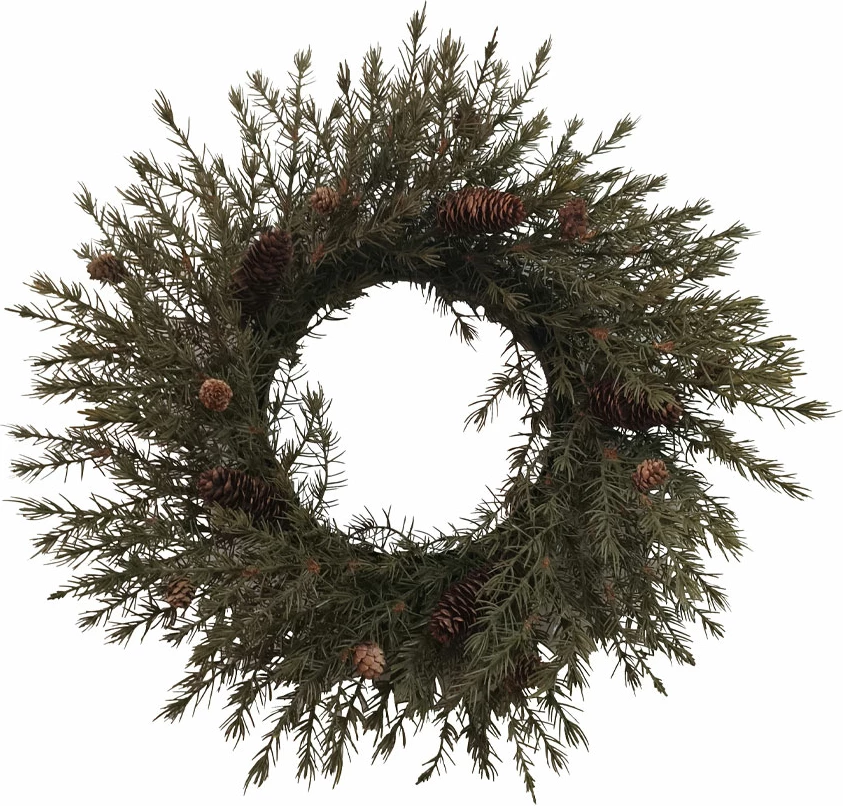 Kurorë dekorative Krishtlindjesh, 60x60cm, PVC, me gështenja pishe, ngjyrë e gjelbër