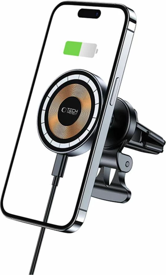 Mbajtës magnetik për celular me karikues wireless Tech-Protect MM15W-V5, për grilë ajri, 15W, i zi
