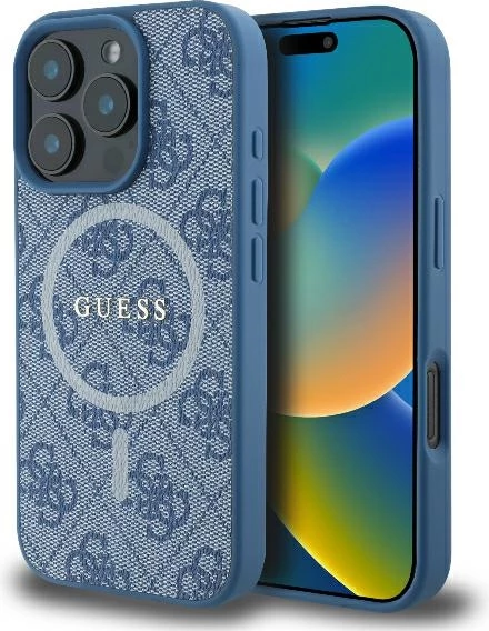 Mbështjellës Guess 4G Ring Classic Logo MagSafe për iPhone 16 Pro, Kaltër