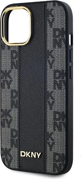 Mbështjellës DKNY Leather Checkered Mono Pattern MagSafe për iPhone 15/14/13, e zezë