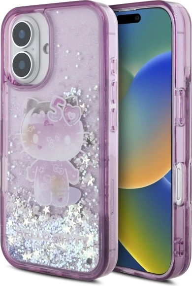 Mbështjellës Hello Kitty Liquid Glitter 50TH Anniversary Party për iPhone 16, Violet