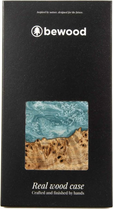 Mbështjellës Bewood Unique Uranus për iPhone 15 Plus, dru dhe rrëshirë, blu dhe bardhë