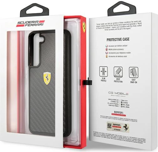 Mbështjellës Ferrari On Track, për Samsung Galaxy S22+, fibra karboni, i zi