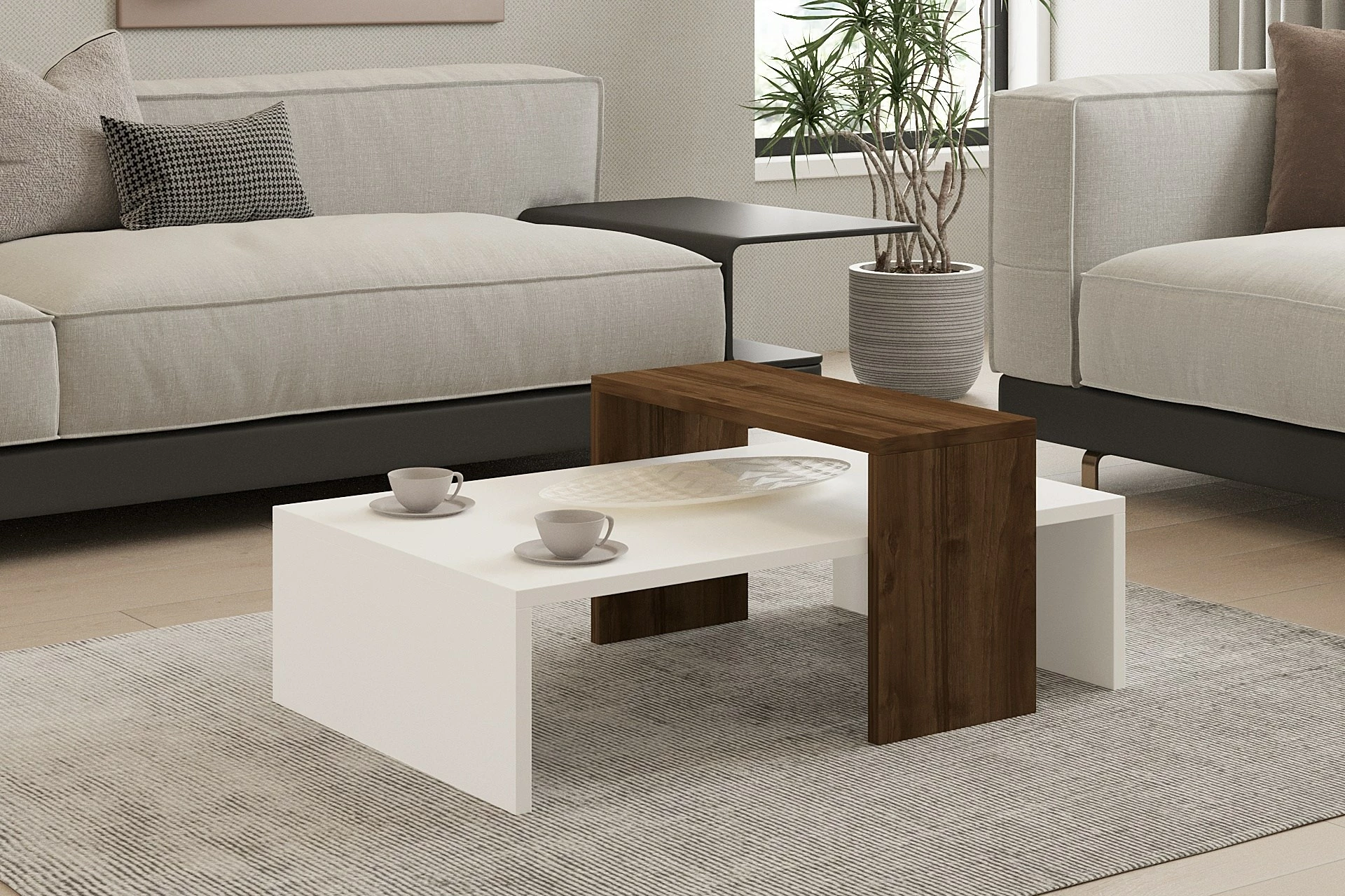 Tavolinë kafeje Hanah Home, Glow, e bardhë dhe arre