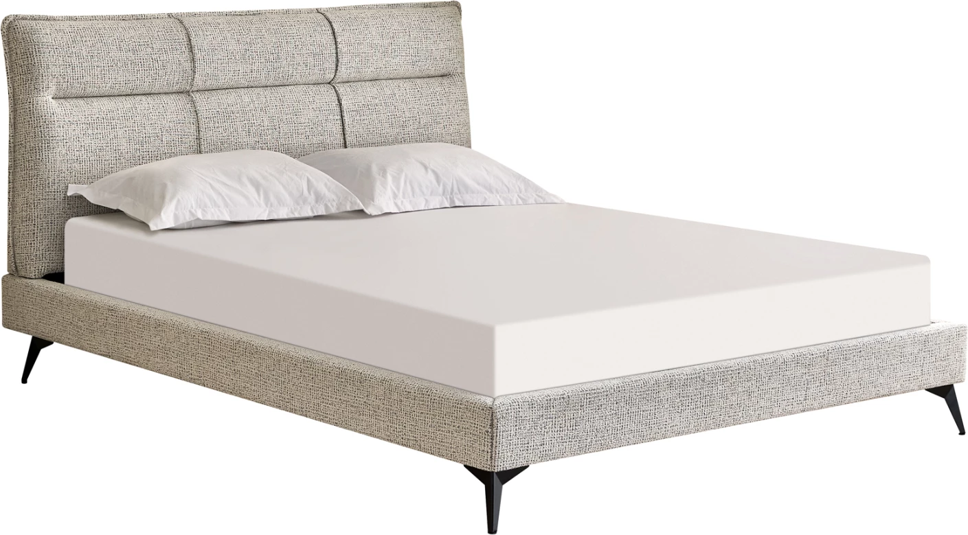 Krevat dopio LIGNUM, stof bezhë, këmbë metalike të zeza, për dyshek 160x200cm