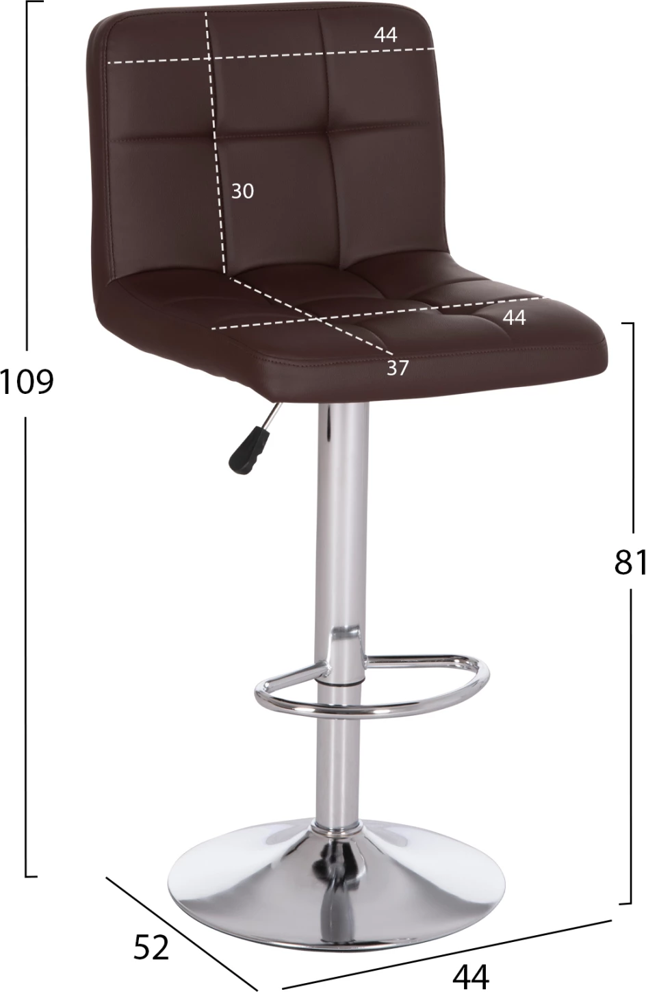 Karrige për bar rrotulluese DIANA, lëkurë PU kafe, metal krom, 44x52x109cm, set prej 2 copash