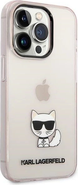 Mbështjellës Karl Lagerfeld Choupette Body për iPhone 14 Pro 6.1", transparent/rozë