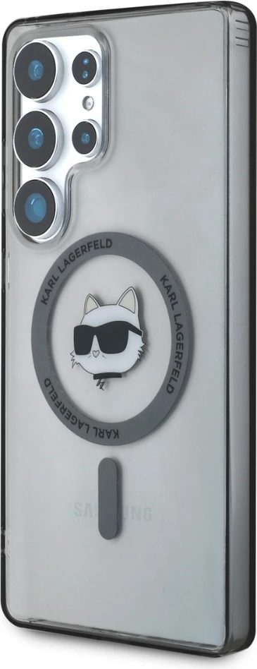 Mbështjellës Karl Lagerfeld Button Choupette Head Printed Logo MagSafe për Samsung Galaxy S25 Ultra, i zi