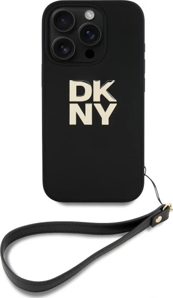 Mbështjellës DKNY Wrist Strap Stock Logo për iPhone 16 Pro, i zi
